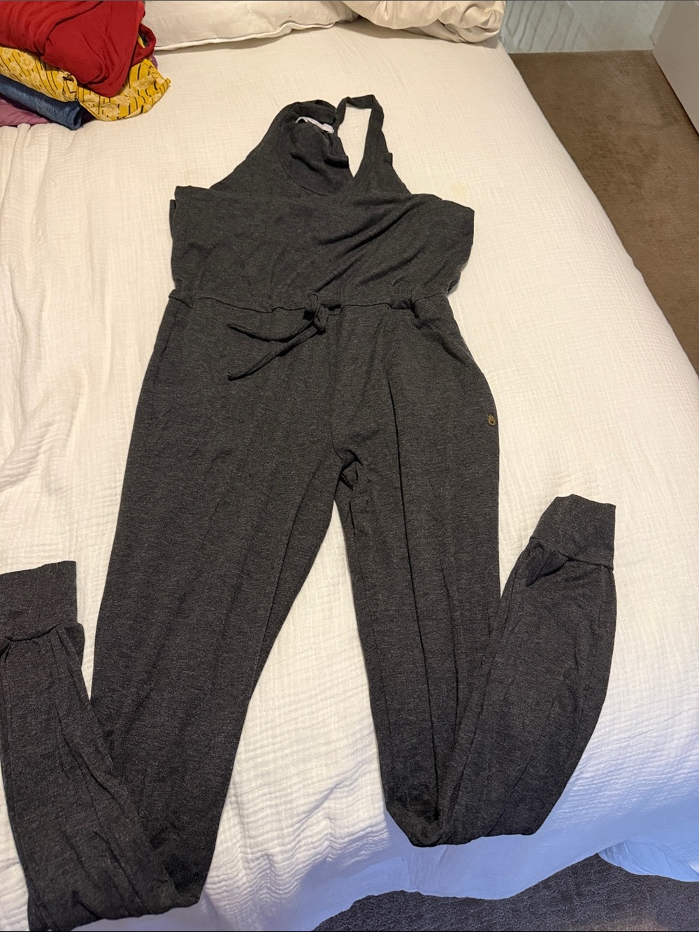 Casual Charcoal Gray Sleeveless Jumpsuit with Tie Waist